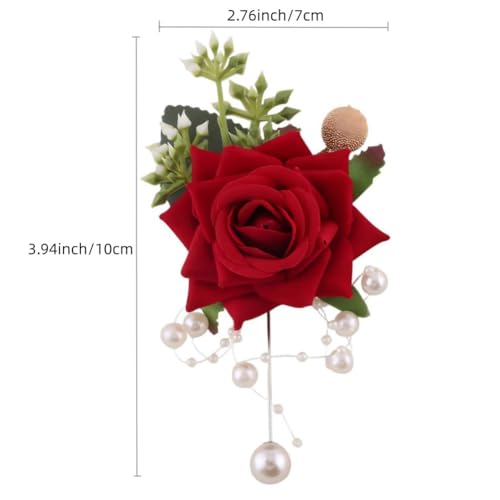 Ruby Red Wrist Corsage and Boutonniere Set for Groom Groomsmen Men Suit Bride Bridesmaid Artificial Flower Wrist Corsage for Wedding Prom Homecoming Party Ruby Red - color: 1 Boutonniere & 1 Corsage (Ruby Red)