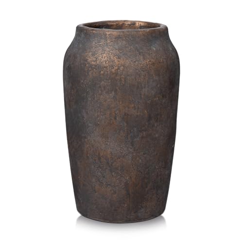 Briful Rustic Vintage Ceramic Vase, 9.06'' Farmhouse Table Decor with Wide Mouth, Large Decorative Vase for Home Decor, Living Room, Entryway & Shelf Styling, Brown - color: 9.06'' Brown