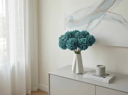 Mandy's 12pcs Artificial Teal Chrysanthemum | 11.8 inch Artificial Mums Flowers for Home Table Centerpiece Summer Decor Silk Flowers for Porch Patio and Wedding - color: Teal
