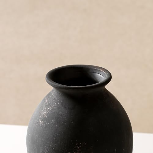 Black Ceramic Flower Vase, 9.17 Inch Pottery Rustic Vase for Shelf,Tabletop, Vintage Farmhouse Home Decor for Coffee Table, Living Room,Mantle, Fireplace, Entryway - color: Black Gold 9.17 Inch