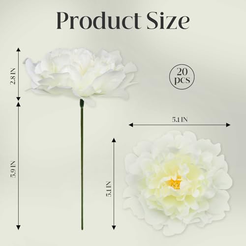 20 Pcs Artificial Flower Peonies, 5" Silk Fake Peonies with 6" Stems No Leaf, Faux Peonies Flowers for Decoration Wedding Home Party Centerpiece Decor Floral Art (Milk White) - color: Milk White