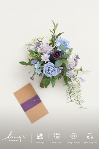 Ling's moment Light Purple Artificial Wedding Flower Bouquets for Bridesmaids Blue Floral Bouquet Lilac Bridesmaid Bouquets with Ribbon Ceremony Anniversary,7-inch Diameter - color: Prpl-deep Plum