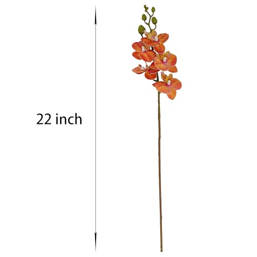 ATFL 8 Pack Orange Orchid Artificial Flowers Real Touch, 22'' Artificial Fake Faux Silk Sunset Red Orchid Stem Bouquets for Wedding Party Home Garden Decor,Orquideas Artificiales para Decora - color: Orange