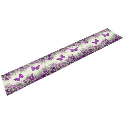 Floral Butterfly Spring Table Runner, Purple Flowers Seasonal Kitchen Dining Table Decoration for Home Party Decor 13x36 Inch - color: Butterfly_6, size: 13x36inch