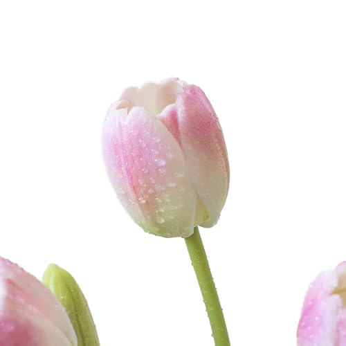 DUYONE 15Pcs Artificial Tulips Flowers, Soft Touch Realistic Latex Tulips Bouquet for Home Office Wedding Party Garden Decor, Fake Flowers for Dining Table Living Room Spring-B Peach Pink - color: B Style-15pcs Peach Pink(no Vase)