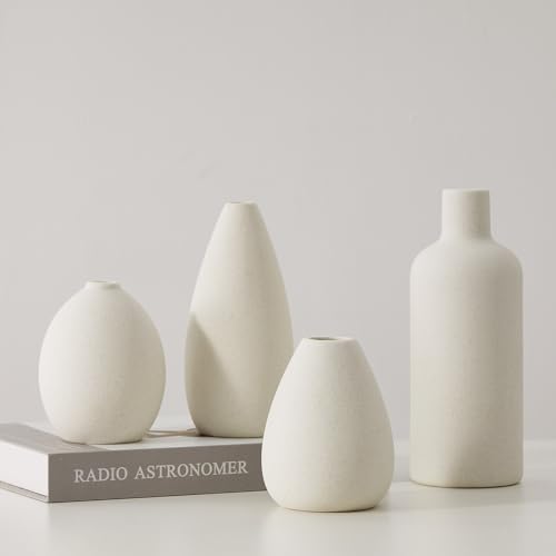 CEMABT White Ceramic Vase Set - 4 Small Unique Flower Vases for Centerpieces, Modern Home Decor - color: 4set-white