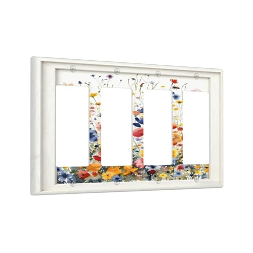 Decorative Art Light Switch Covers Watercolor Wildflower Bouquet 4 Gang Rocker Decora Outlet Covers Electrical Faceplate GFCI Wall Plate for Home Decor - color: Watercolor Wildflower Bouquet, size: 4-Gang Quad Rocker/8 x 4.5 IN