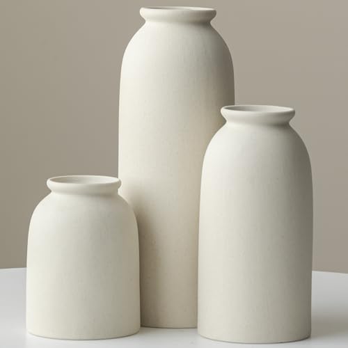 Ceramic Vase Set-3, Large Flower Vases for Decor, Modern Boho Farmhouse Style, 10.4 Inch Tall, 4 Inch Width, Beige Color, Decorative Vases for Pampas Grass, Dried Flowers and Fresh Flowers (XL Beige) - color: XL Beige