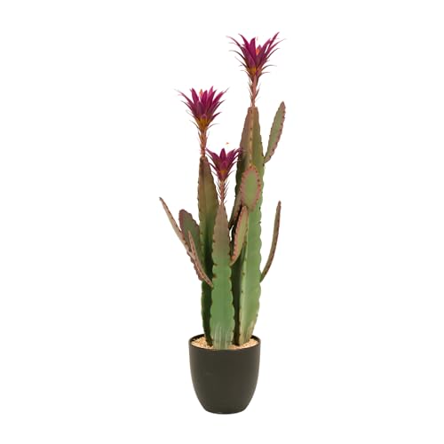3ft Tall Artificial Cactus with Magenta Flower in Pot, Fake Cacti Plant of Satin Finish Leaves with Real Look, Outdoor & Indoor Faux Plants for Home Office Hotel Patio Balcony or Garden Decor - color: Red Flower, size: 36''