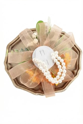 Orange Corsage and Boutonniere Set, Corsage Wristlet for Women and Boutonniere for Wedding Prom Homecoming, Artificial Rose Flowers Boutonniere and Wrist Corsage - color: Orange