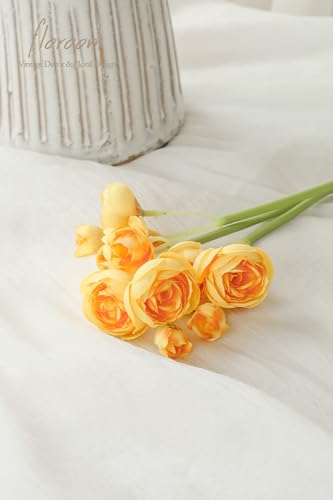 Floroom Ranunculus Artificial Flowers 18 Pcs Golden Yellow Faux Silk Mini Ranunculus Bulk Fake Wedding Filler Flowers for DIY Bouquets, Centerpieces, Bridal Shower Decorations & Arrangements - color: Golden Yellow