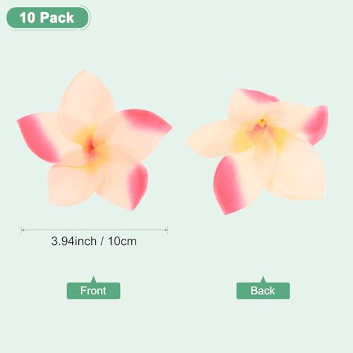 M METERXITY 10-Pack Artificial Plumeria Flowers, Fake Silk Heads Flower Hawaiian Plumeria Petal for DIY Crafts/Dress/Wedding/Party Decoration [Champagne+Red, 3.9"/ 10cm] - color: Champagne,red