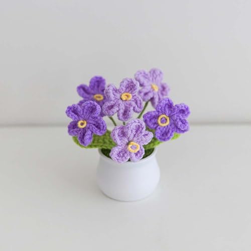 Blync Knitting Crochet Flowers Potted Plants, Fake Forget Me Not Flowers for Friends, Family and Lover, Artificial Handmade Flowers for Valentines Birthday Wedding Gift and Home Decor (Gpurple) - color: Gpurple