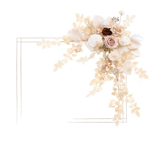 Ling's Moment Wedding Artificial Welcome Sign Flowers Swag Arch Floral Garland Decorations White Beige Pink Ceremony Reception Entrance Entryway Party Banquets Easel Wall Home Outdoor(NOT Include Sign - color: White & Beige & Blush