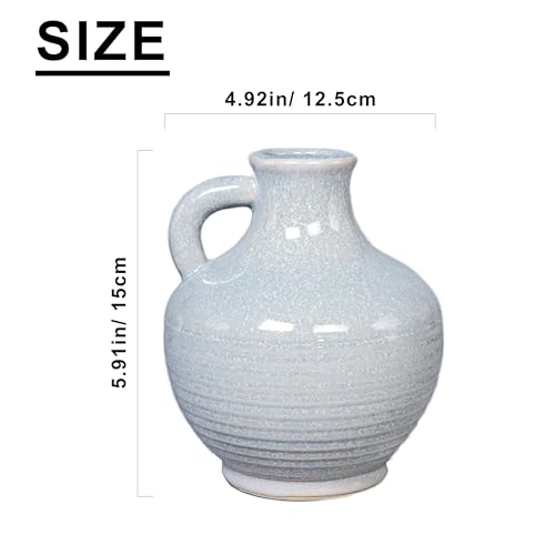 Sunddo Blue Ceramic Vases for Home Decor, 6 Inch Modern Decorative Vase with Handle, Small Flower Vase for Centerpiece, Entryway Living Room Dining Table Farmhouse Office Decor - color: Light Blue - 6, size: 6 Inch