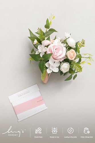 Ling's moment Pink Artificial Wedding Flower Bouquets for Bridesmaids White Floral Bouquet Blush Bridal Bouquets for Bridesmaids with Ribbon Ceremony Anniversary,7-inch Diameter - color: Pk-posy-blush & Cream