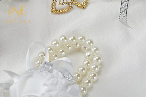 6pcs White Wedding Wrist Corsages Artificial Silk Rose for Women | for Wedding, Prom, Homecoming, and Evening Party, Wrist Corsages with Pearls for Brides, Bridesmaids, Mother of the Bride - color: 6pcs White Wrist Corsages