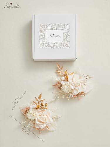 Serwalin 2 Pcs Boutonniere, 6-7 Inch Champagne Corsage for Wedding, Boutonniere for Men Groom and Best Man Prom Ceremony Anniversary Party Suit - color: A Champagne, size: Boutonniere-2pcs