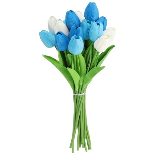uxcell 20pcs Tulips Artificial Flowers, Faux Flowers Silk Fake Tulip Stems Real Touch for Wedding Bouquet Centerpiece Table Party Decoration(Blue, Sky Blue, Pure White) - color: Blue, Sky Blue, Pure White