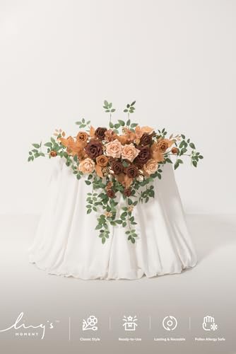 Ling's moment 2PCS Walnut Brown Artificial Flower Garland Spiea Floral Swags Wedding Arch Flowers Taupe Centerpieces for Sweetheart Head Table Easel Wall Entryway Board Backdrop Decoration - color: Brn-walnut Brown