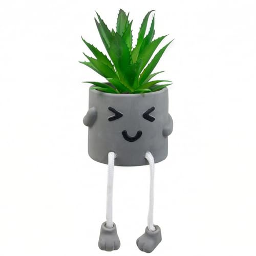 Cute Artificial Succulent Plant in Cement Pot with Hanging Legs - Kitchen Shelf, Bathroom, Office Wall Decoration, Mini Fake Succulents Decor Accents for Desk Shelf - Set of 1 - color: 1pcs-wink