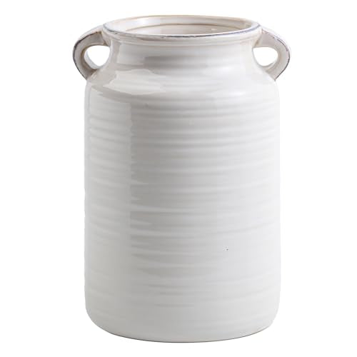 Ceramic Rustic Distressed White Flower Vase for Centerpieces, Kitchen, Office or Living Room (5.9''x8.6”) - color: White, size: 5.9''x 8.6”