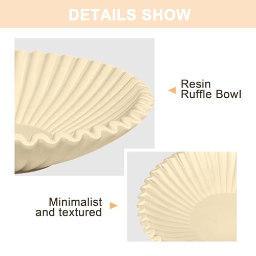 Brown Decorative Bowls for Home - Stylish Flat Purse Bowls - Round Foyer Key Bowl - Handmade Resin Scalloped Ruffle Bowl for Display Centerpiece - color: Brown, size: 8.65 inch