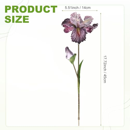 M METERXITY 1-Pack White Brown Artificial Iris Flowers with Flower Bud,17.7 Inch Faux Iris PU Bouquets Real Touch Faux Flowers for Home/Wedding/Christmas/Party - color: White Brown