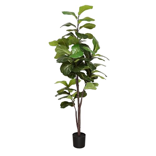 Artificial Fiddle Leaf Fig Tree 6FT Tall Fake Ficus Lyrata Plant with Faux Leaves Fig Silk Tree for Indoor Outdoor House Home Office Garden Decor - color: 6ft Fiddle Leaf Fig Tree, size: 8in