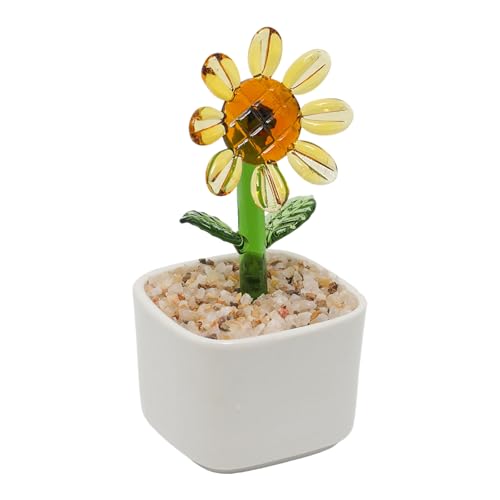 Glass Sunflower Planter 4 Inch Potted Faux Sunflower for Desk Decor Home Aesthetics - color: Sunflower