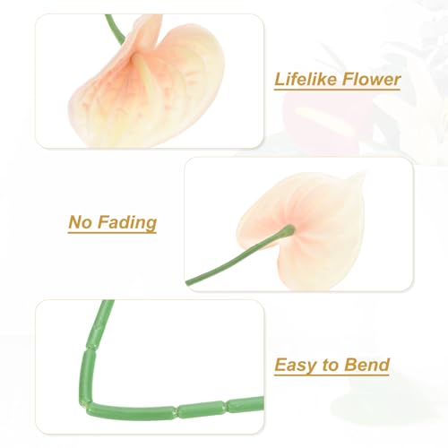 PATIKIL 13" Artificial Anthurium Lily Flowers, 10 Pack Permanent Flower Floral Arrangements Bouquet for Home Decor Bridal Wedding Festival Party, Light Orange - color: Light Orange