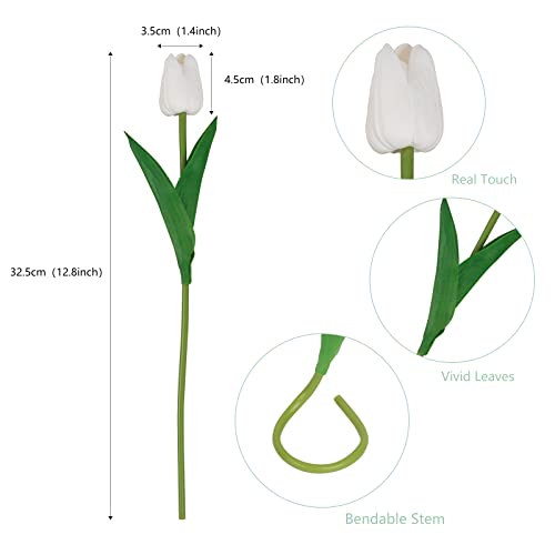 10Pcs White Fake Tulips Faux Tulips with Stems Artificial Flowers for Decoration White Fake Flowers Spring Bouquet for Home Decor Wedding Bridal Party - color: White