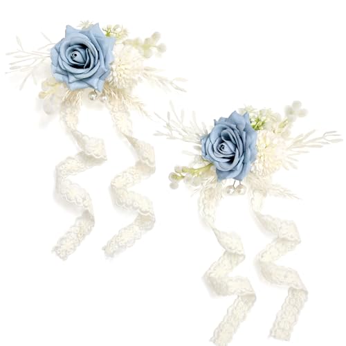 Serwalin 2 PCS Blue Wrist Corsage for Wedding, Corsages Wristlet for Bridesmaid Mother Grandmother Girl, Artificial Flowers for Prom Ceremony Homecoming Anniversary - color: Blue, size: Corsage 2pcs