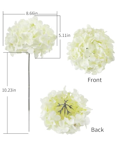 DuHouse 8.7" Silk Hydrangea Flower Heads with Stems Fake Hydrangeas Flowers for DIY Wedding Centerpiece Home Decor,Pack of 6(Cream) - color: Cream