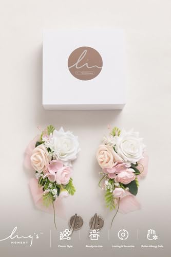 Ling's moment 2pcs Prom Wrist/Shoulder Corsage Artificial Flower, Girl/Mother Homecoming/Wedding Corsage Wristlet Décor, etc. Blush Cream - color: Pk-blush & Cream
