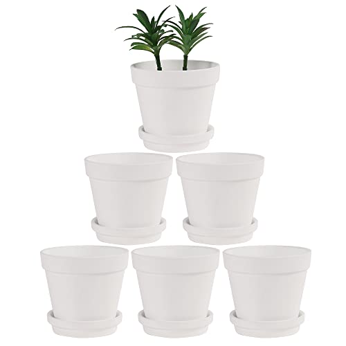 Terra Cotta Pots with Saucer- 6-Pack Large Terracotta Pot Clay Pots 5.5'' Clay Ceramic Pottery Planter Cactus Flower Pots Succulent Pot with Drainage Hole- for Plants,Crafts terra cotta planter(White) - color: White