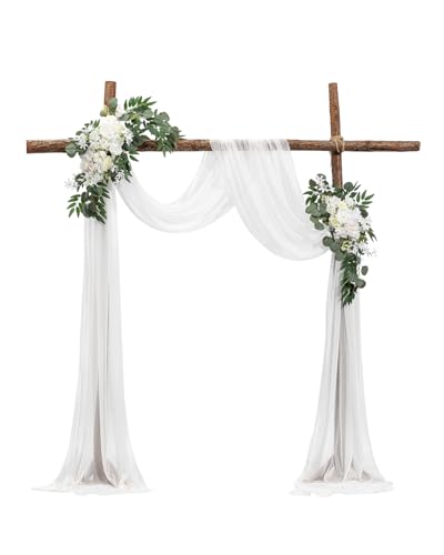 VEVOR Artificial Wedding Arch Flowers Kit, White Wedding Arch Flowers with Drapes Kit (Pack of 3) - 2 Pcs Floral Arrangement, 1 Pcs Sheer Drapes, for Ceremony Bouquets Reception Backdrop Decoration - color: White, size: 3 Pcs