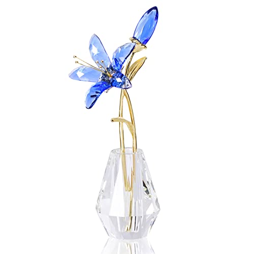 YWHL Crystal Lily Flower Figurine with Vase, Handmade Blue Lily Flower Gifts for Woman, Wedding Gifts for Couple, Home Party Decorations (Blue Lily) - color: Blue