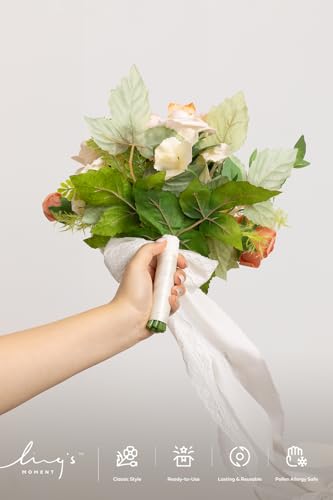 Ling's moment Pink Artificial Wedding Flower Bouquets for Bridesmaids Blush Floral Bouquet Bridesmaid Bouquets with Ribbon Ceremony Anniversary,7-inch Diameter - color: Pk-blush Garden