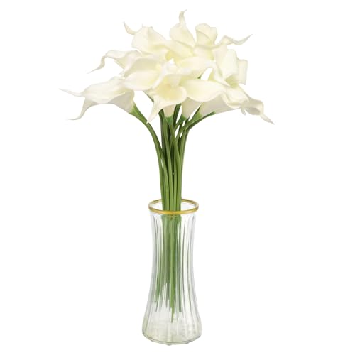 HARFINGTON 20pcs Artificial Calla Lily Fake Silk Flowers Bouquet Real Touch for Home Garden Wedding Party Decoration, Beige - color: Beige