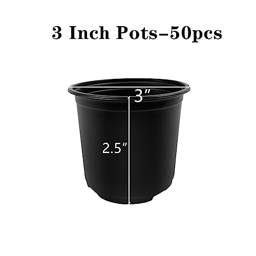 RAOOKIF 50 Pack Nursery Pots, 3 Inch Nursery Pot for Plants, Small Plastic Plant Pots with Drainage Holes, Garden Flower Pots for Transplanting, Succulents, Cuttings, Seedlings(3inch,50pcs) - size: 3 Inch