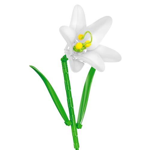 Brickcraft Bricktanicals White Trumpet Lily Brick Building Set, 41 Piece Ages 8+, Collectible Brick Flower Build, Compatible with Brick Flower Vases, Spring Gift for Kids - style: Trumpet Lily Spring