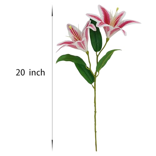 Artificial Pink Lilies Flowers,10Pcs Faux Lily Flower,20''Tiger Lily Branch with 2 Full Blooms, Faux Fake Lilies Plants for Wedding Bouquet Home Party Indoor Floral Arrangements (10, Pink) - color: Pink