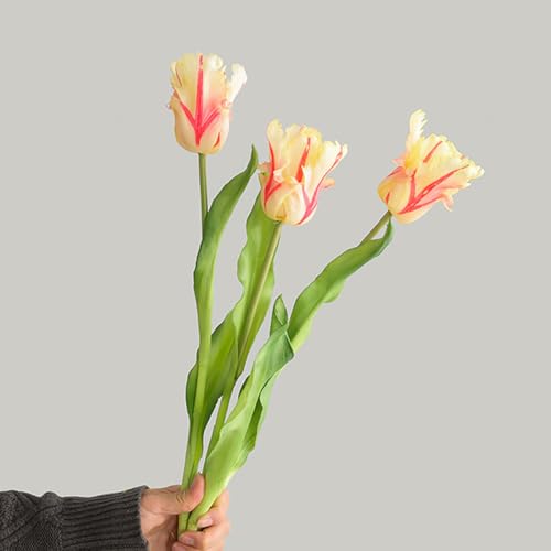 3PCS Artificial Parrot Tulips Made of Silk Flowers and Plastic Rods, Ideal for Living Room, Dining Room, Office, Festival and Party Decorations (Light Yellow) - color: Light Yellow
