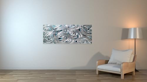 YHSKY ARTS Huge Silver Flower Metal Wall Art Hand Crafted Sculpture Set for Living Room Decor - color: Rose Art, size: 64x24IN