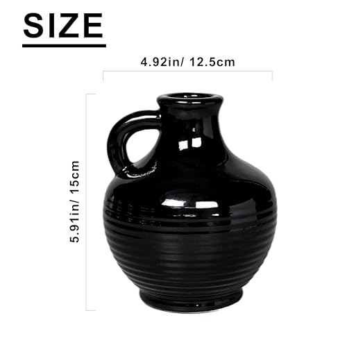 Sunddo Black Ceramic Vases Home Décor- 6 Inch Small Modern Decorative Vase with Handle, Black Decor, Table Mantle Fireplace Living Room Bathroom Wedding Centerpiece - color: Black - 6, size: 6 Inch