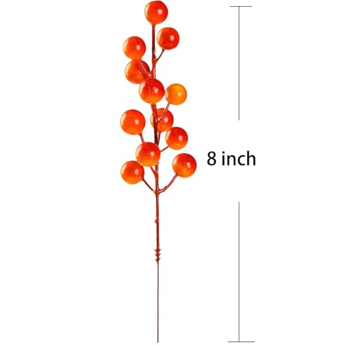32 Pack Fall Berry Stems, Fall Floral Picks and Sprays 8 Inch Orange Artificial Berry Branches for Autumn Thanksgiving Home Decorations