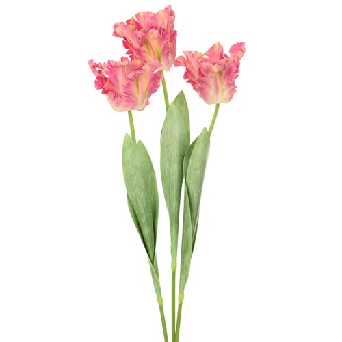 M METERXITY 3-Pack Pink Artificial Parrot Tulip Flowers,27 Inch Faux Parrot Tulip Silk Bouquets Real Touch Faux Flowers for Home/Wedding/Christmas/Party - color: Pink