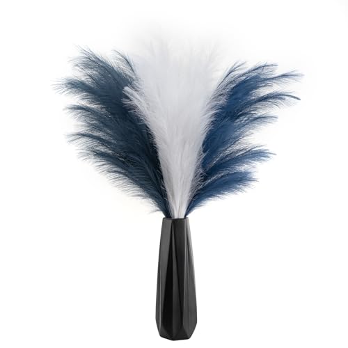 Pampas Grass Decor Tall, 43"/110cm Faux Pampas Grass 6 Stems Large Pompass Grass Branches Tall Bulk Boho Flower Arrangement for Home Room Wedding Party Decor - color: Blue & White & Indigo
