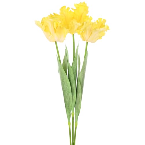 M METERXITY 3-Pack Yellow Artificial Parrot Tulip Flowers,27 Inch Faux Parrot Tulip Silk Bouquets Real Touch Faux Flowers for Home/Wedding/Christmas/Party - color: Yellow